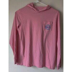 Vineyard Vines Girl's M (10-12) Long‎ Sleeve Hoodie Tee Pink Logo 100% Cotton